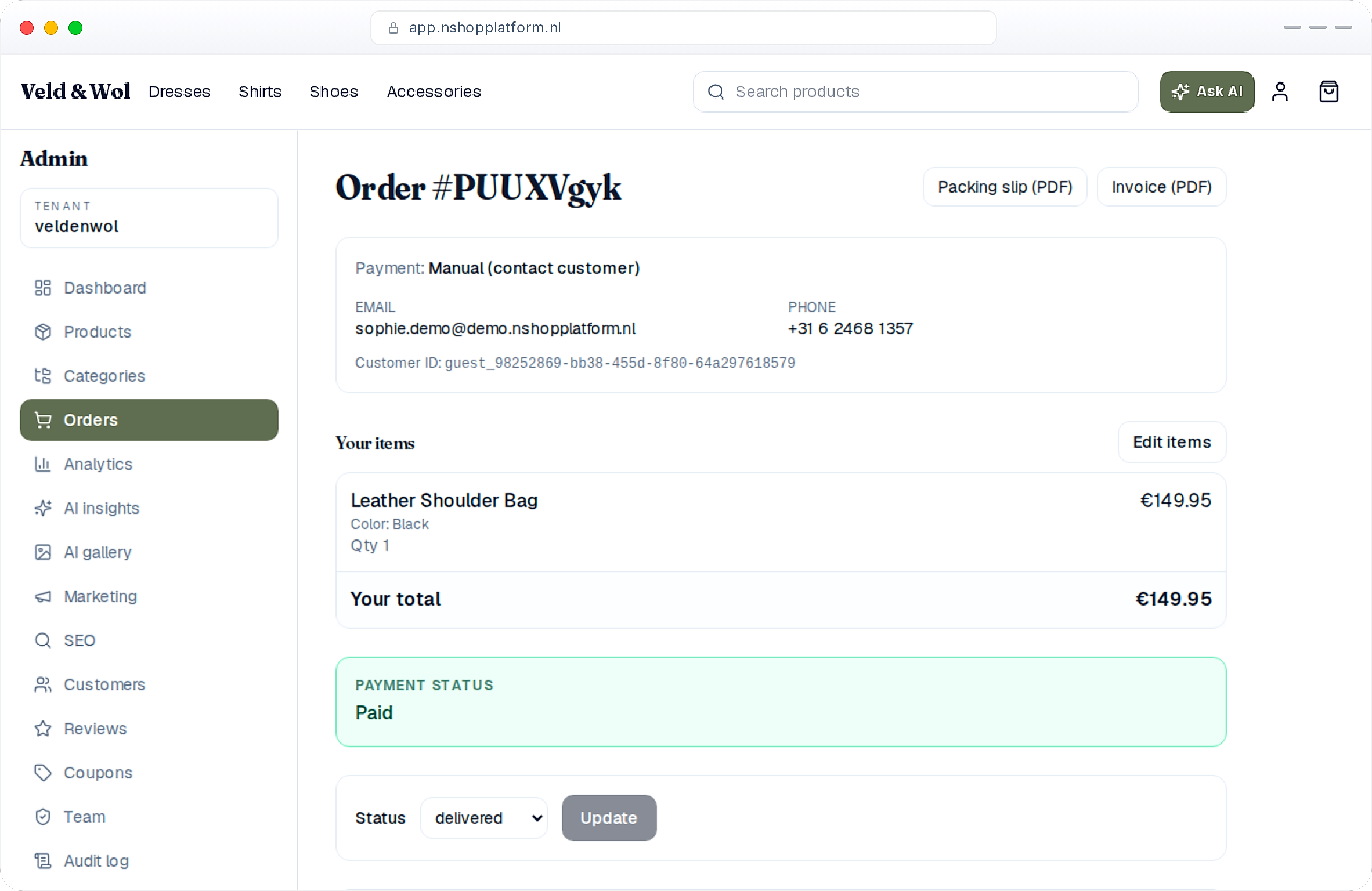 Taking a manual point-of-sale order in the admin